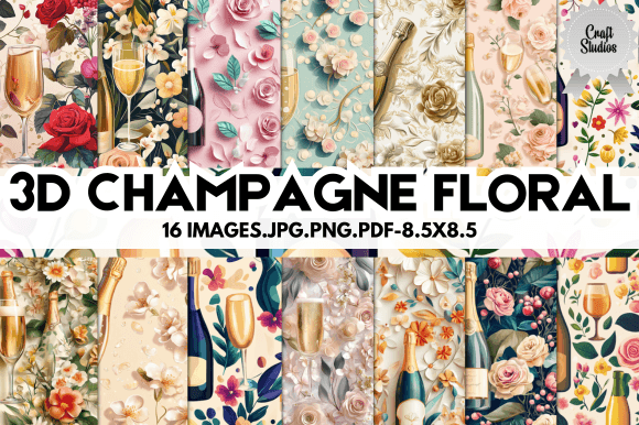 3D Champagne Floral Digital Paper