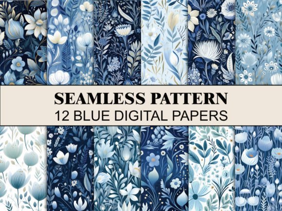 Blue Flowers Seamless Pattern Paper for Creative Projects