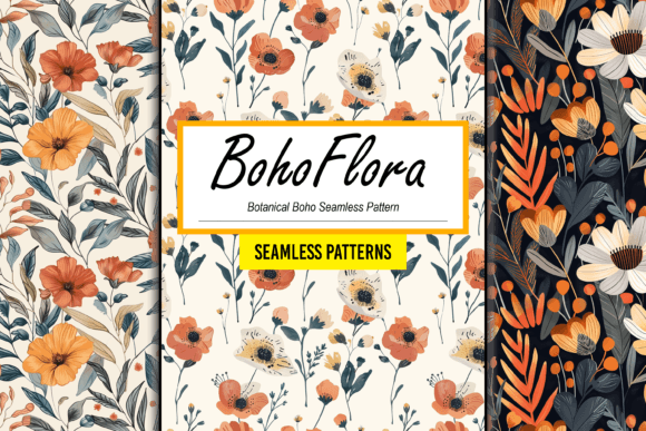 Botanical Boho Flower Seamless Pattern