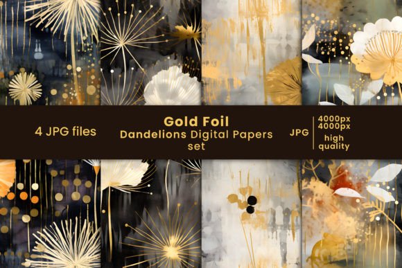 Elevating Digital Design: The Strategic Value of Gold Foil Dandelion Floral Digital Paper