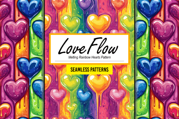 Melting Rainbow Hearts Seamless Pattern