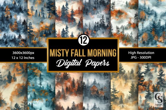Misty Fall Morning Mountains Background
