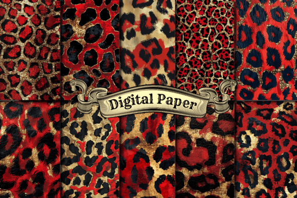 Red and Gold Leopard Digital Paper
