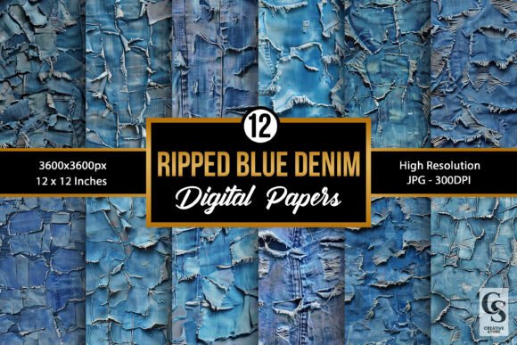 Ripped Blue Denim Jeans Digital Papers