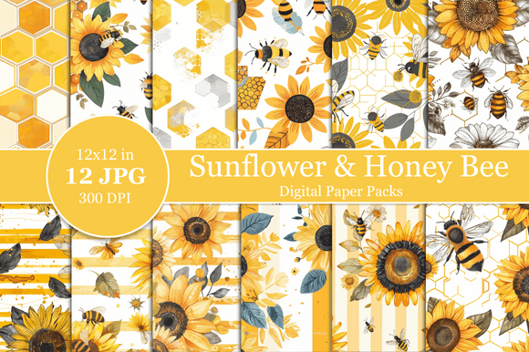 Sunflower Honey Bee Digital Paper: A Sunny Creative Asset