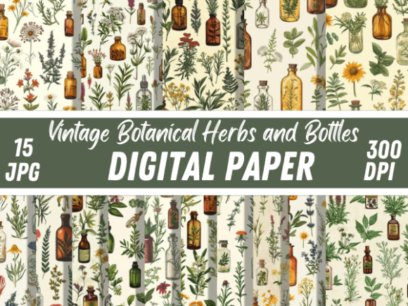 Vintage Botanical Herbs Bottles Paper
